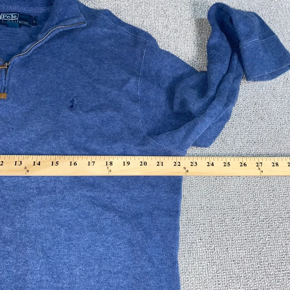 Polo Ralph Lauren Quarter Zip Sweater Mens Large Blue Cotton Pullover Pony Logo